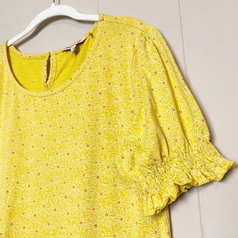 Toad & Co Laurel Dress XL yellow daisy floral short sleeve casual puffed sleeves